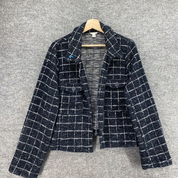 Cato Jacket Women L Large Black Plaid Collared Open Front Long Sleeve Pockets - Picture 3 of 9